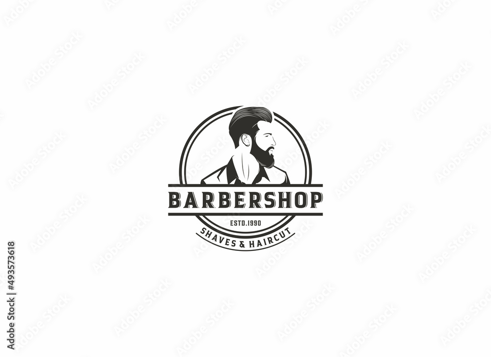 barbershop logo template vector, icon in white background barbershop logo template vector, icon in white background
