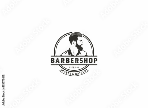 barbershop logo template vector, icon in white background