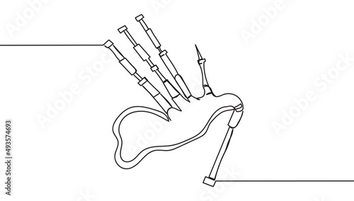 Continuous one line drawing of bagpipes instrument