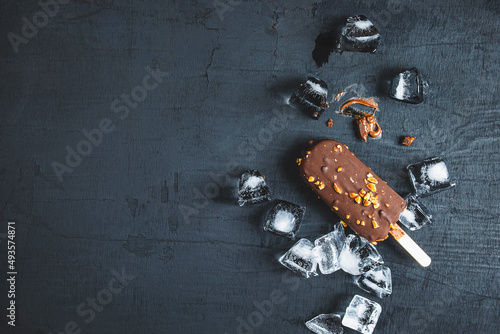 .Ice cream chocolate bars On a black background