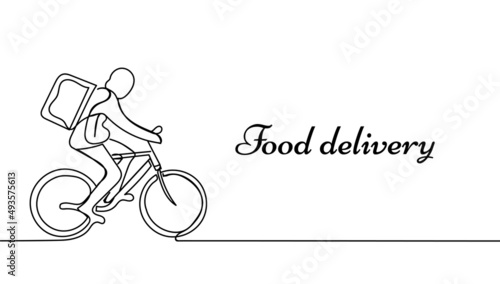 Continuous single drawn one line character food delivery courier