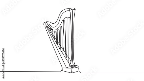 Continuous one line drawing of musical harp