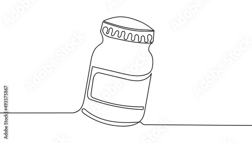 Glass canning jar in continuous line art drawing style