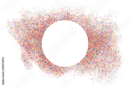 Colorful Frame Explosion Of Confetti. Grainy Abstract Multicolored Texture Isolated On White Background. Space For Text. Vector Illustration, Eps 10.