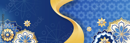 Islamic ramadan banner background with crescent pattern moon star mosque lantern. Vector illustration. Design for Eid Fitr, Eid Adha, Ashura, Islamic New Year, Muharram, Mawlid, Hajj, and Isra Miraj