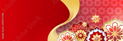 Islamic ramadan banner background with crescent pattern moon star mosque lantern. Vector illustration. Design for Eid Fitr, Eid Adha, Ashura, Islamic New Year, Muharram, Mawlid, Hajj, and Isra Miraj