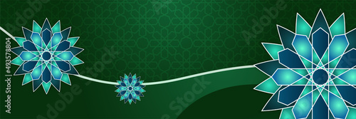 Islamic ramadan banner background with crescent pattern moon star mosque lantern. Vector illustration. Design for Eid Fitr, Eid Adha, Ashura, Islamic New Year, Muharram, Mawlid, Hajj, and Isra Miraj