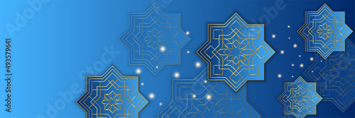 Islamic ramadan banner background with crescent pattern moon star mosque lantern. Vector illustration. Design for Eid Fitr, Eid Adha, Ashura, Islamic New Year, Muharram, Mawlid, Hajj, and Isra Miraj