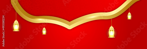 Islamic ramadan banner background with crescent pattern moon star mosque lantern. Vector illustration. Design for Eid Fitr, Eid Adha, Ashura, Islamic New Year, Muharram, Mawlid, Hajj, and Isra Miraj