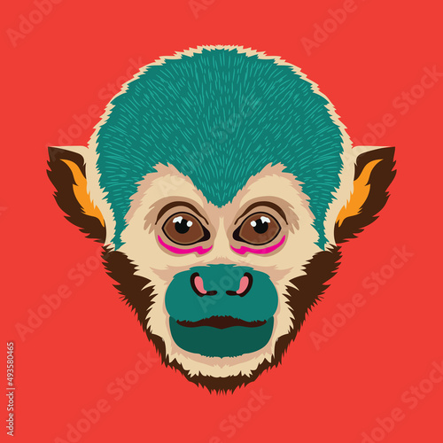 Cute and colorful Monkey face vector illustration in decorative style, perfect for tshirt style and mascot logo