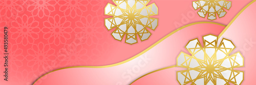 Islamic ramadan banner background with crescent pattern moon star mosque lantern. Vector illustration. Design for Eid Fitr, Eid Adha, Ashura, Islamic New Year, Muharram, Mawlid, Hajj, and Isra Miraj