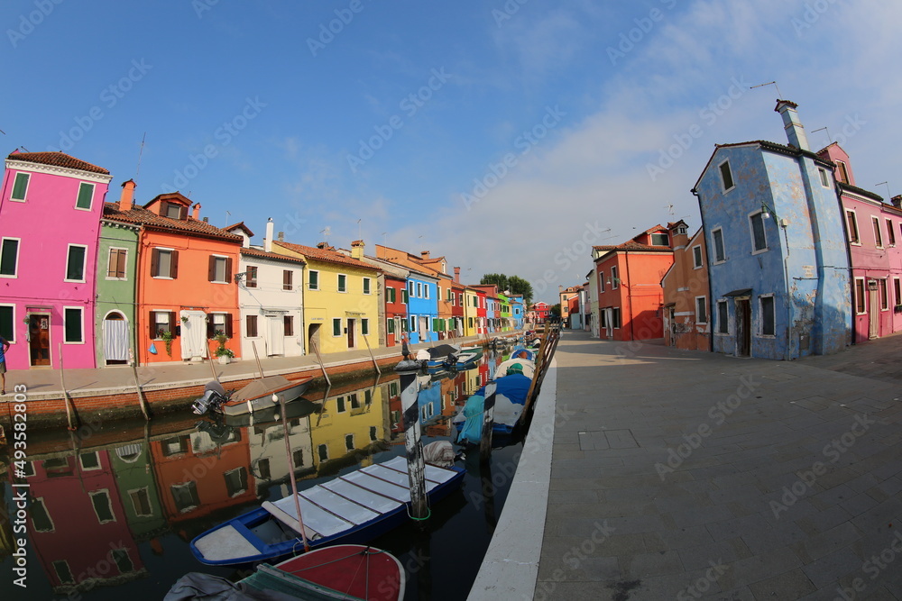 colorful houses in Burano Island near Venice in Italy without people