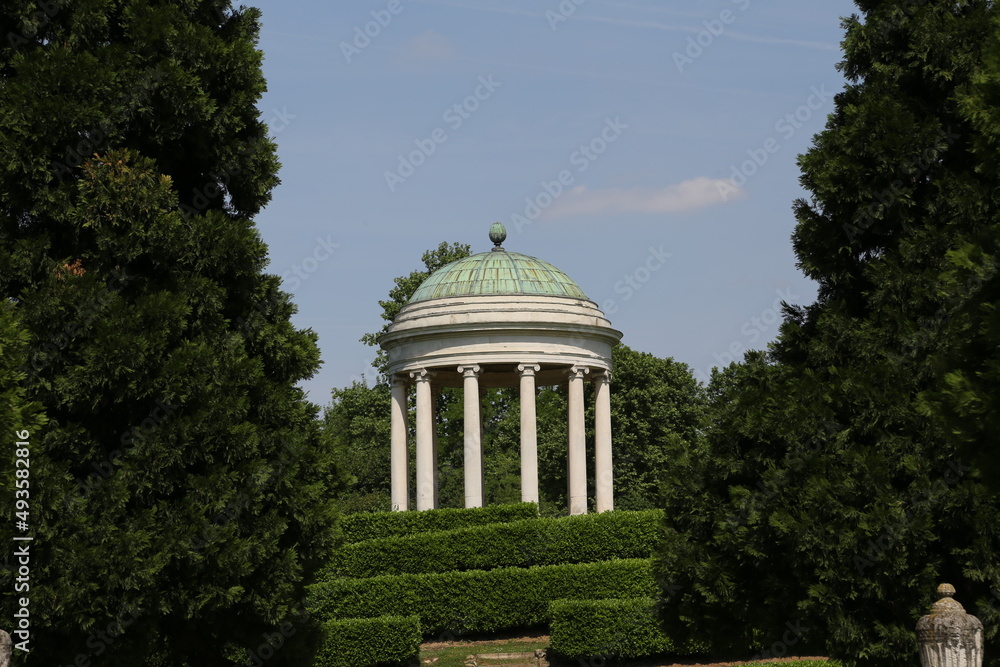 temple in the public park of the city of Vicenza with the dome of the tee and oxidized copper roof