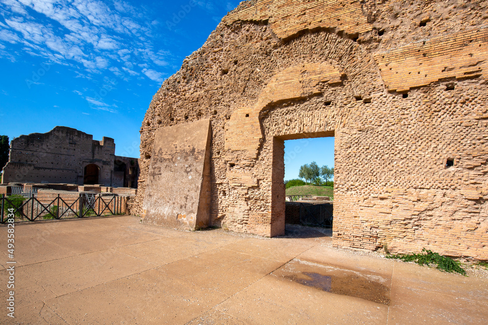 Palatine Hill, view of the ruins of several important ancient  buildings, Rome, Italy