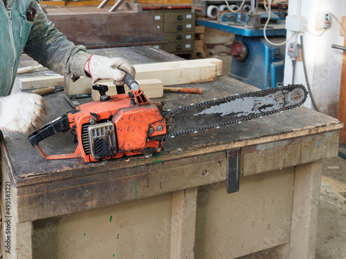 old chainsaw in a factory