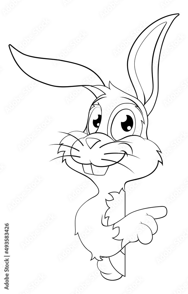 Easter Bunny Rabbit Cartoon Character Peeking Sign Easter Bunny Rabbit Cartoon Character Peeking Sign