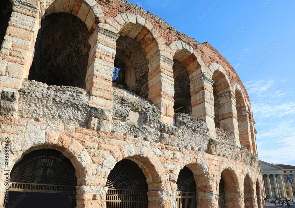 detail of the arcades of the ancient Arena a Roman era amphitheater in the city of Verona in northern Italy