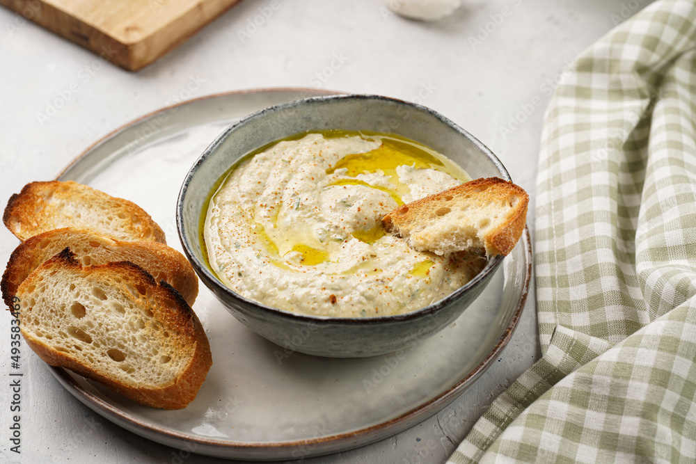Traditional dish of arabic cuisine baba ganoush made of roasted