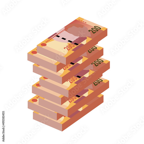 South Africa Rand Vector Illustration. African money set bundle banknotes. Paper money 200 Db. Flat style. Isolated on white background. Simple minimal design.