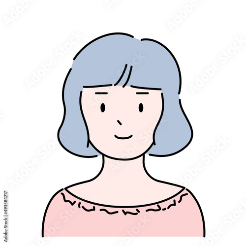 女性　肖像　内巻きボブ　職業　シンプル　顔　イラスト