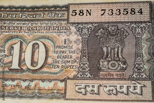 Close up view of rare ten rupee note on the table, Old Indian Currency notes on a rotating table, Rare Indian Currency close up view