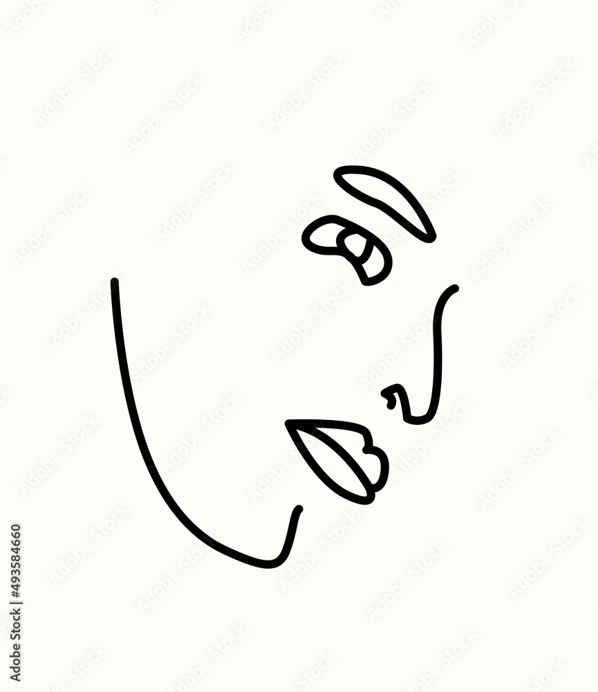 One line girl or woman portrait and face design. Hand drawn minimalism style vector illustration. One line girl or woman portrait and face design. Hand drawn minimalism style vector illustration.
