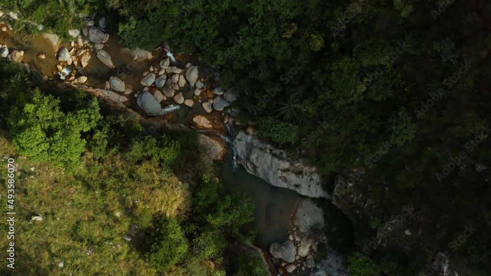 Top-down aerial view of a river flowing trough the rocks Top-down aerial view of a river flowing trough the rocks