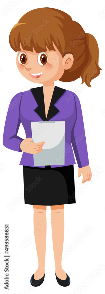 A secretary cartoon character on white background A secretary cartoon character on white background