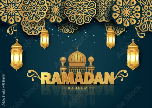 Ramadan Kareem or eid mubarak vector illustration design Islamic pattern and Arabic lantern