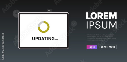 System update process and install new software on tablet computer flat vector illustration.
