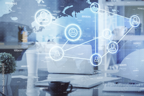 Wallpaper Mural Double exposure of social network theme drawing and office interior background. Concept of web. Torontodigital.ca