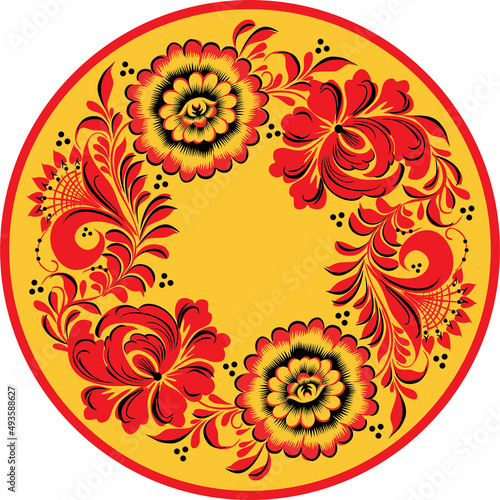 Foto Floral seamless in Russian style Khokhloma yellow vector illustration
