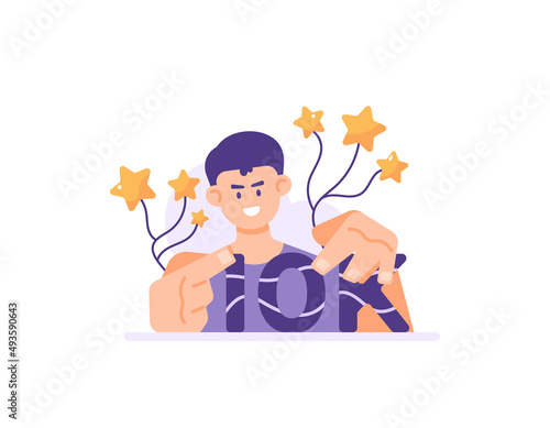 illustration of a man holding the number 10k. the concept of celebrating the party of achieving 10k followers, subscribers, buyers and sales. flat cartoon style. vector design. ui, landing page