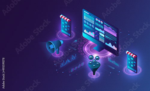 Programmatic Advertising and Business Intelligence Concept - Customer Data Platform - 3D Illustration photo