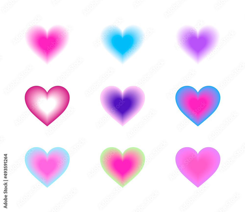 Set of colorful hearts in retro style
