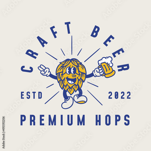 hop flower character illustration drinking beer