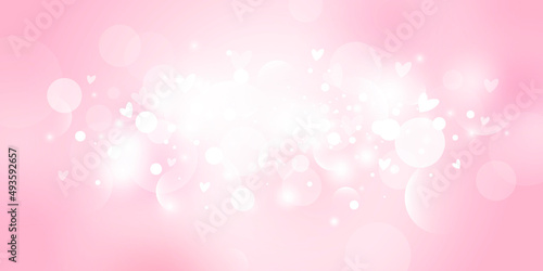 Abstract pink bokeh lights with hearts background with copy space vector illustration