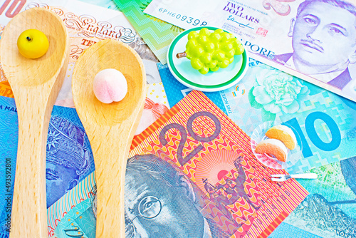 Wallpaper Mural The universal currency and tea spoon and peach and pear and grape Torontodigital.ca