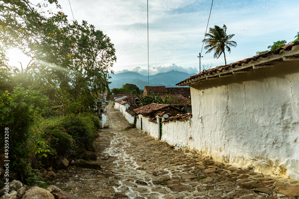 Street in Barichara village colombia