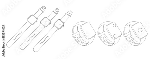  fitbit watch vector. fitness tracker band icons set vector image. Fitness watch icon. Thin linear fitness watch outline icon isolated on white background from gym and fitness collection. Line