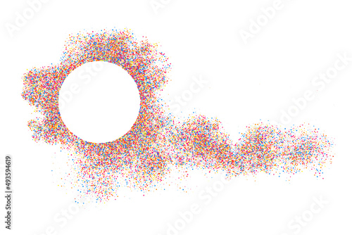 Colorful Frame Explosion Of Confetti. Grainy Abstract Multicolored Texture Isolated On White Background. Space For Text. Vector Illustration, Eps 10.