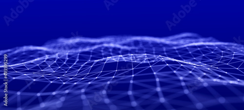 Futuristic wave. Network connection structure in cyberspace. 3D rendering.