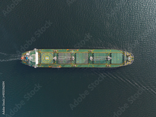Canvas Print Large general cargo ship tanker bulk carrier, Top down aerial view