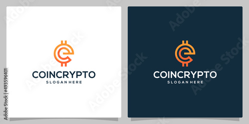 Crypto coin logo template with initial letter e. Vector Digital Money icon, Block chain, financial symbol. Flat style vector illustration