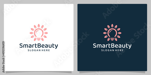Natural leaf logo design with light bulb. vector logo for beauty and intelligence.