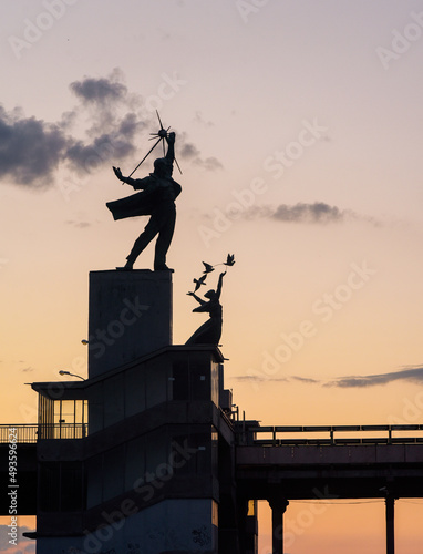 Soviet sculptures "Labor and Peace" at the metro station in Kyiv