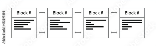 Blockchain system decentralized template design vector illustration. Crypto currency digital smart contract protocol system contain cryptography hash, transaction data, global linked network. 