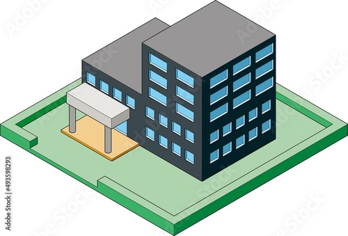 主線のある立体的なアイソメトリックスタイルのシックな役所の建物のイラスト.