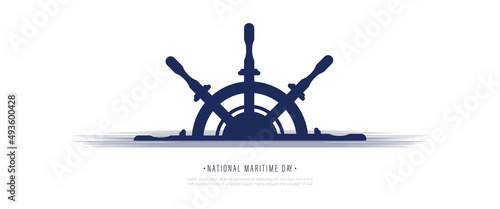 Fotografia Maritime day vector illustration with ship wheel or steering