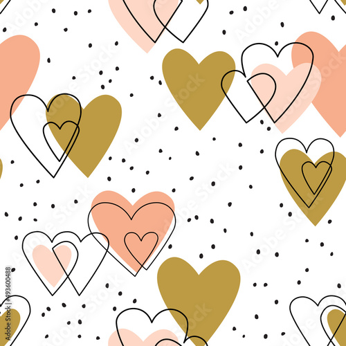 Abstract heart shape line drawing seamless pattern